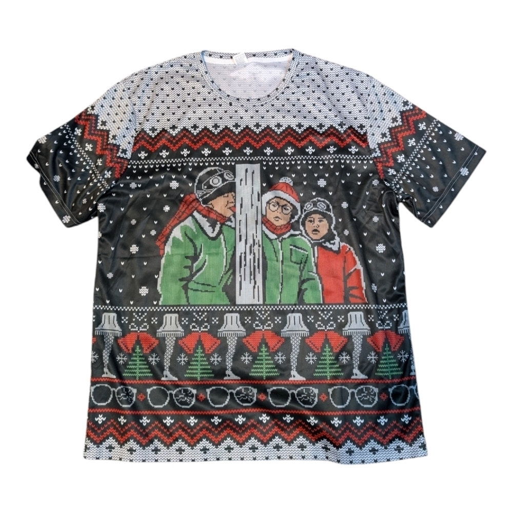 A Christmas Story Short Sleeve Colorblock Holiday Shirt featuring Ralphie SZ XL